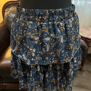DREW Floral Skater Skirt in Blue and Gold